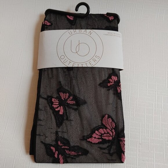 PRETTY Urban Outfitters Pink Butterfly Tights Sheer Women's M/L BNWT - Picture 2 of 4